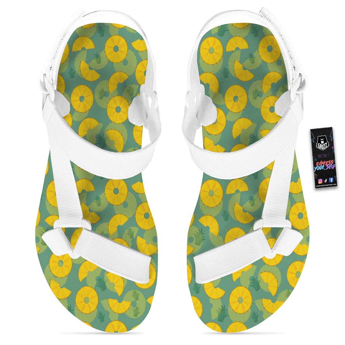 Pineapple Sliced Print Pattern White Open Toe Sandals-grizzshop