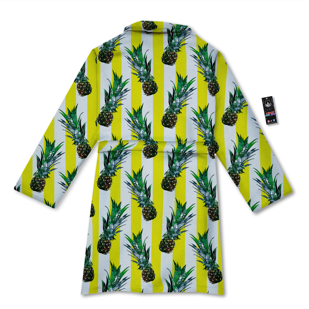 Pineapple Striped Yellow Print Pattern Bathrobe-grizzshop