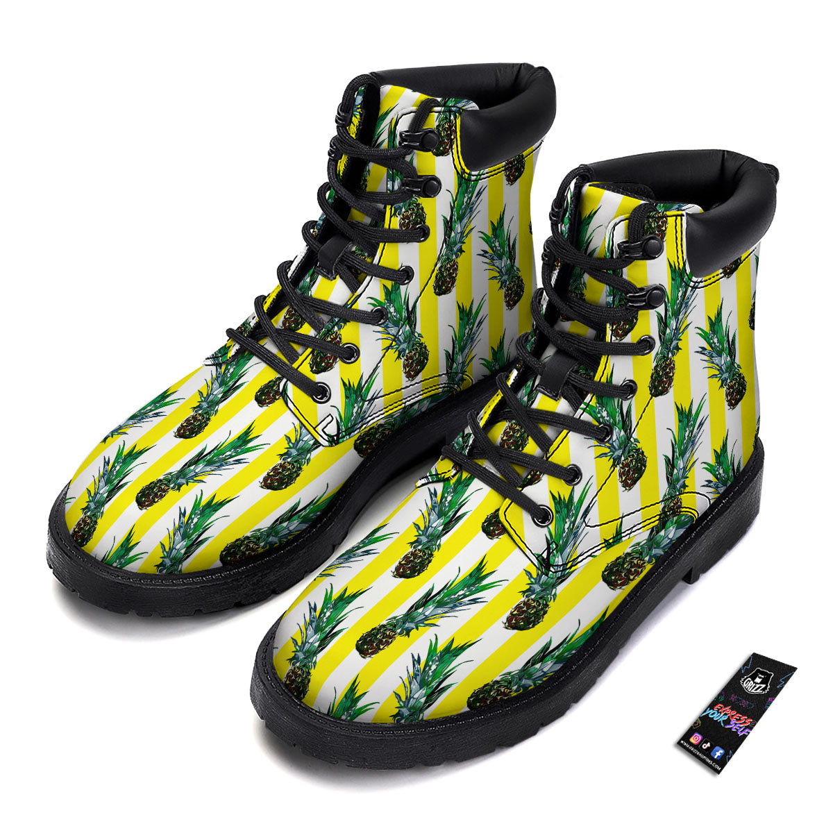 Pineapple Striped Yellow Print Pattern Boots-grizzshop