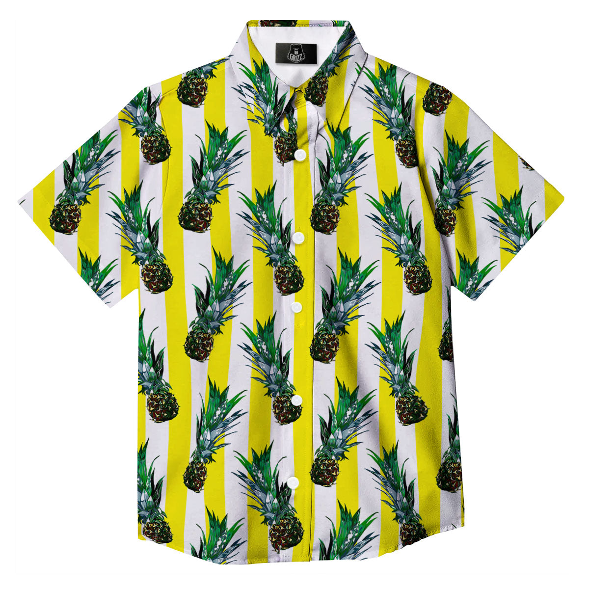 Pineapple Striped Yellow Print Pattern Button Up Shirt-grizzshop
