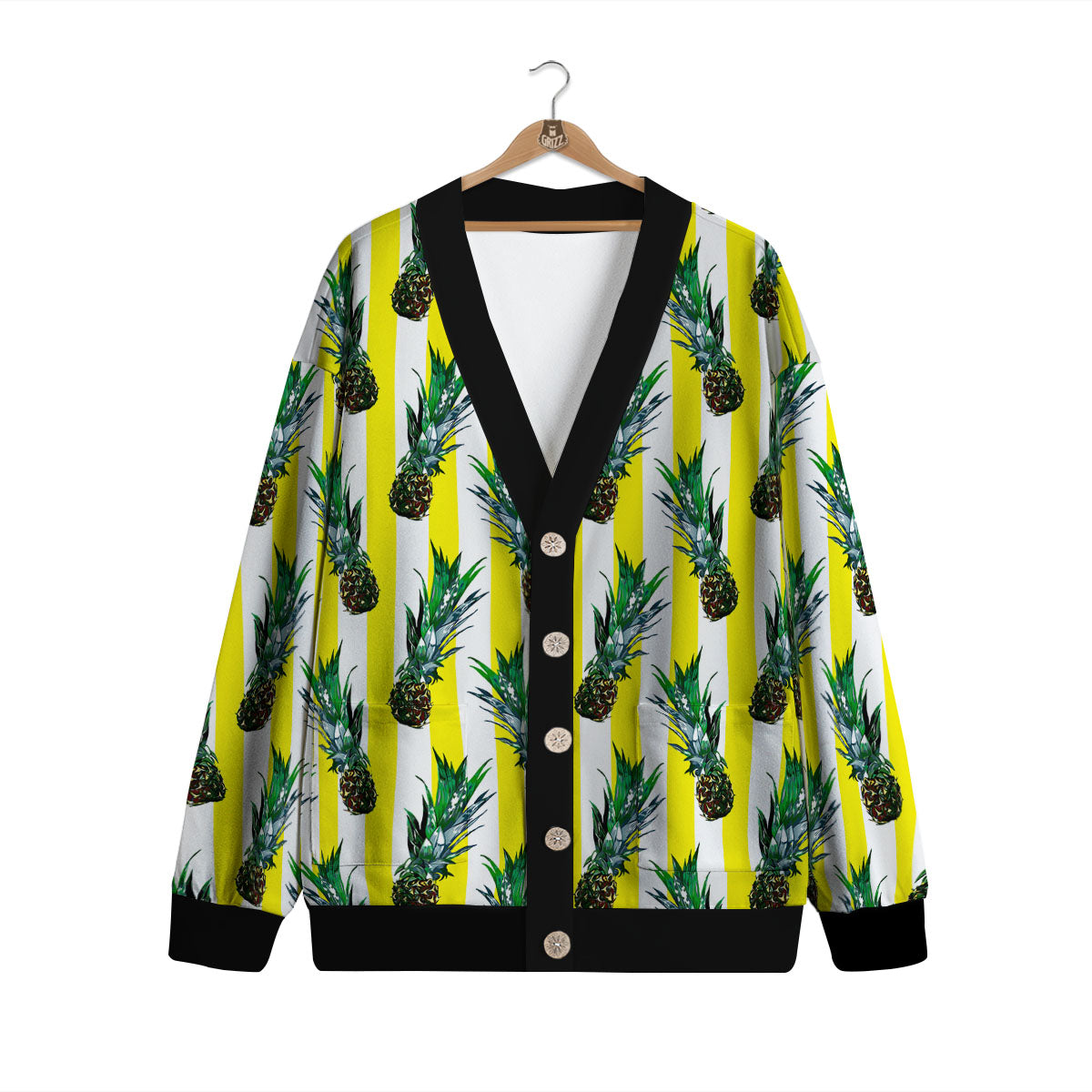Pineapple Striped Yellow Print Pattern Cardigan-grizzshop