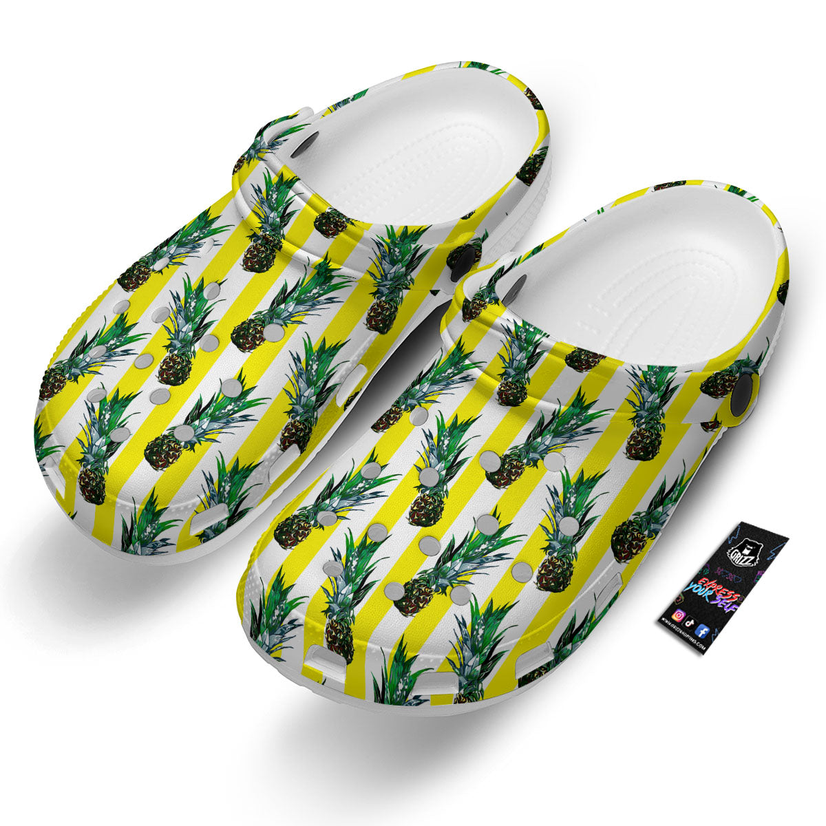 Pineapple Striped Yellow Print Pattern Clog-grizzshop