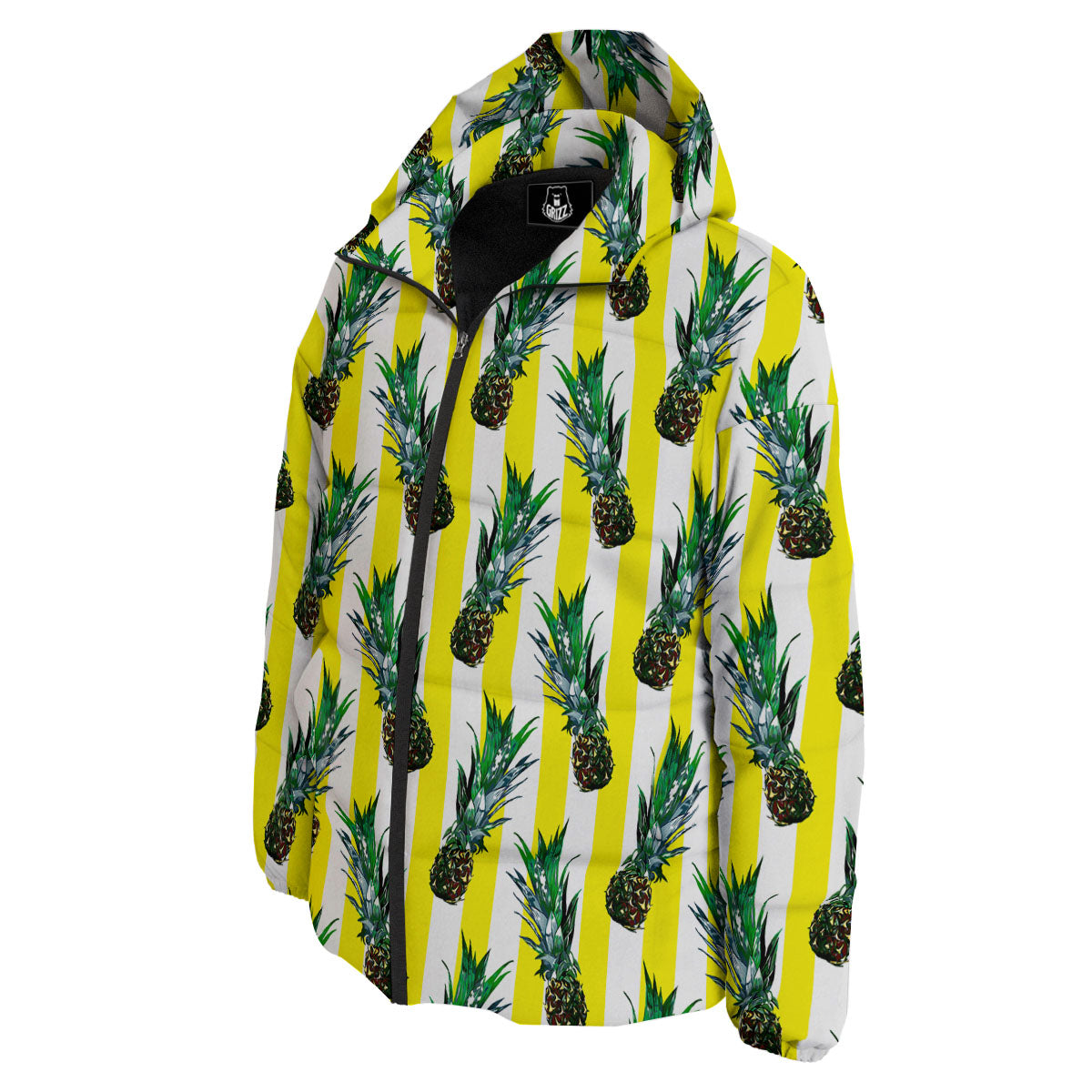 Pineapple Striped Yellow Print Pattern Down Jacket-grizzshop