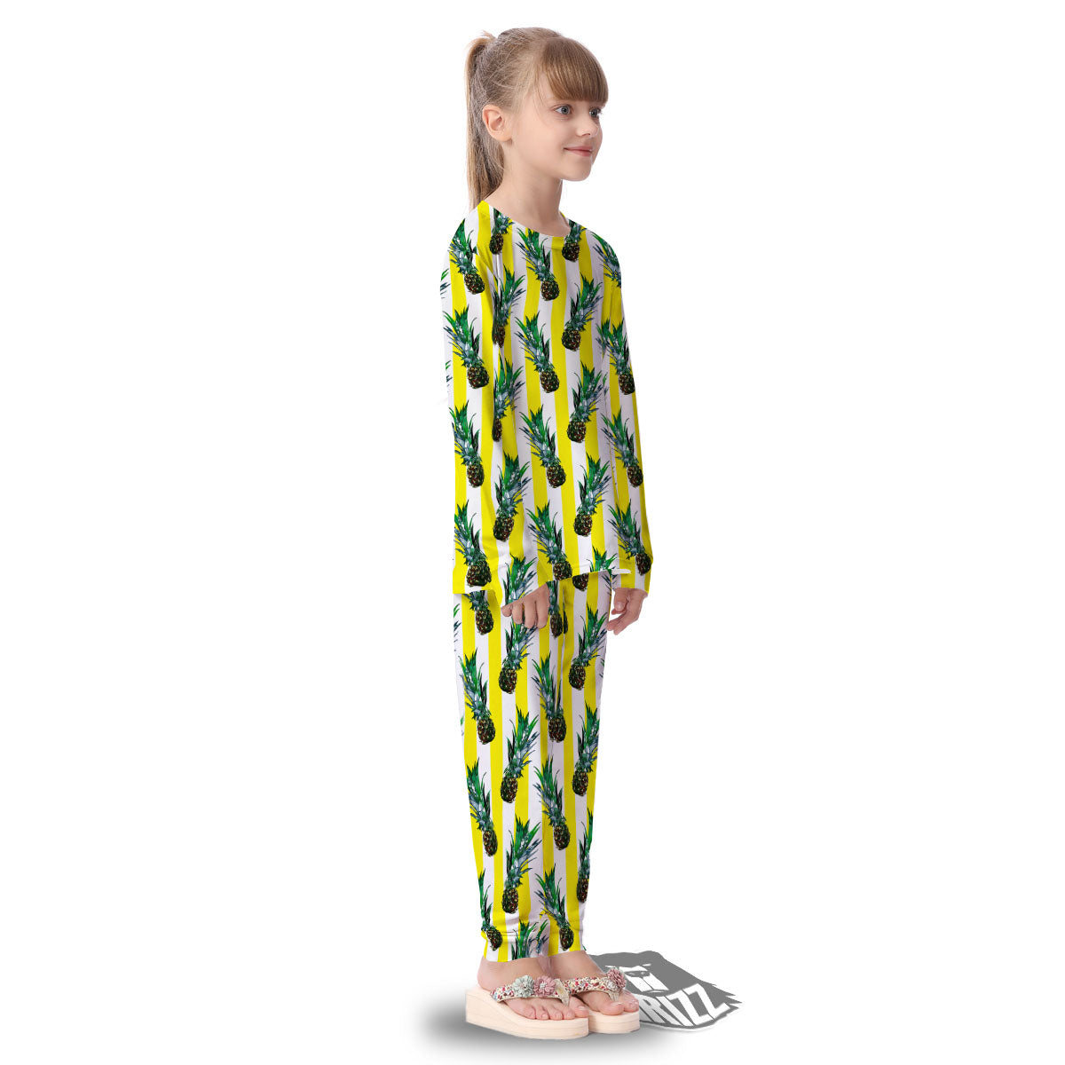 Pineapple Striped Yellow Print Pattern Kid's Pajamas-grizzshop