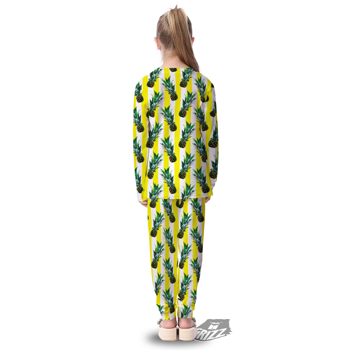 Pineapple Striped Yellow Print Pattern Kid's Pajamas-grizzshop