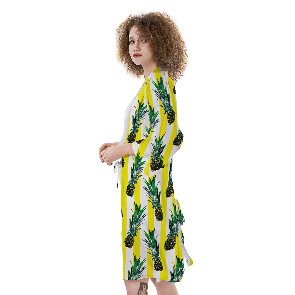 Pineapple Striped Yellow Print Pattern Kimono-grizzshop