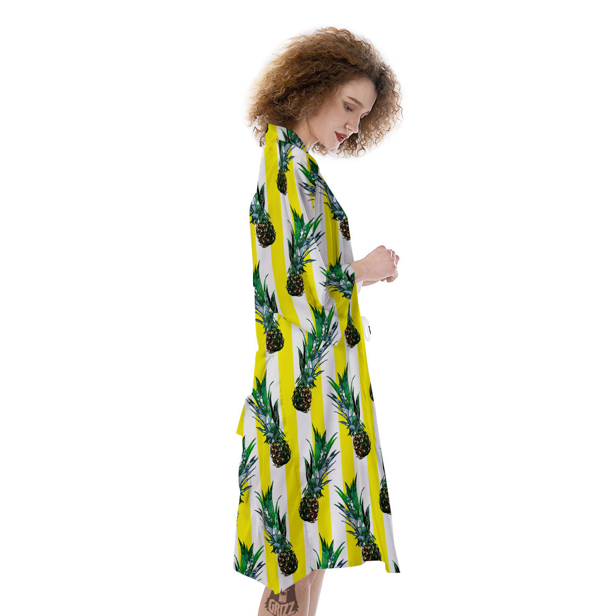 Pineapple Striped Yellow Print Pattern Kimono-grizzshop