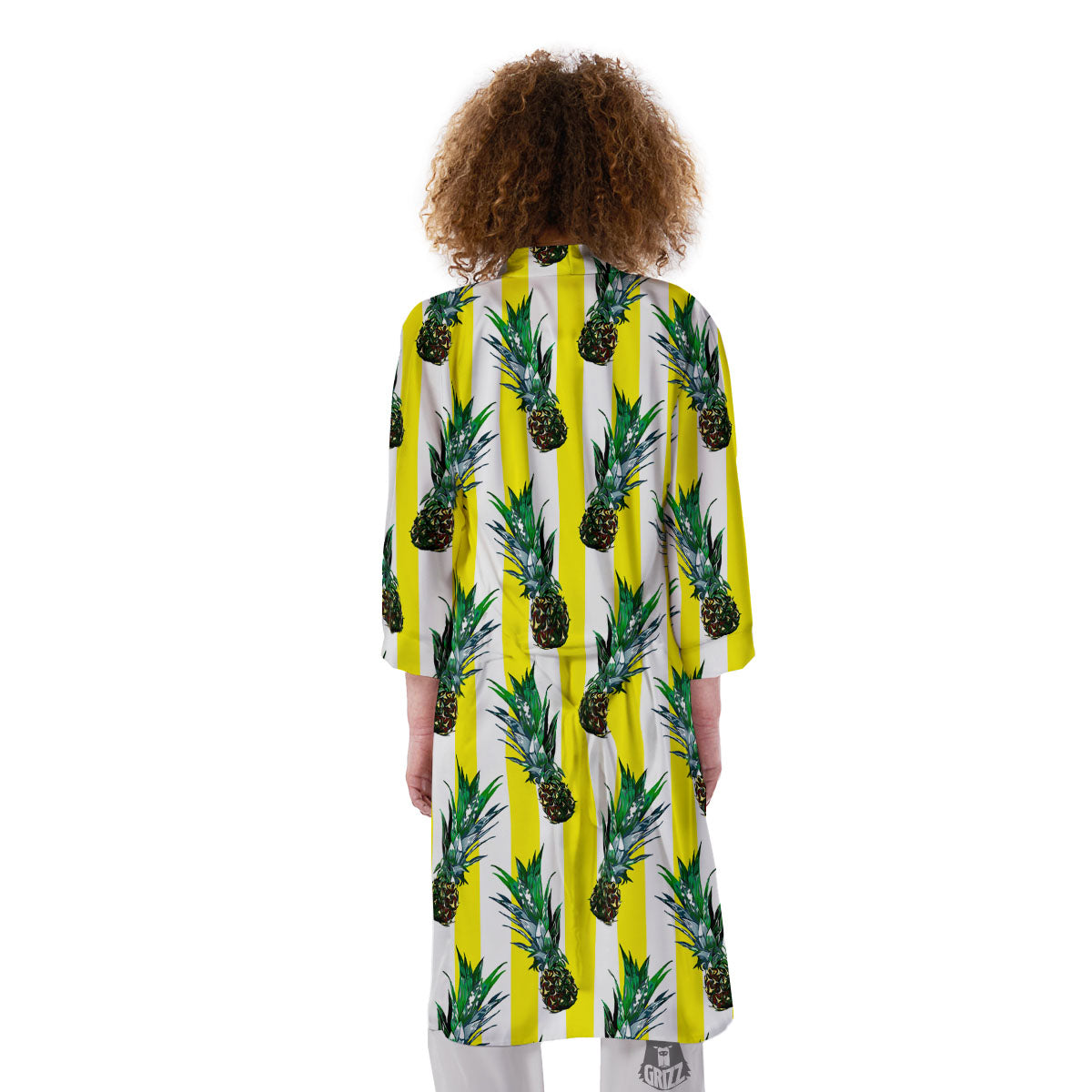 Pineapple Striped Yellow Print Pattern Kimono-grizzshop