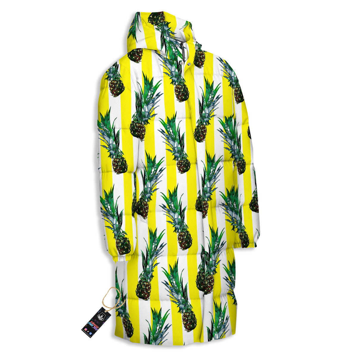 Pineapple Striped Yellow Print Pattern Long Down Jacket-grizzshop