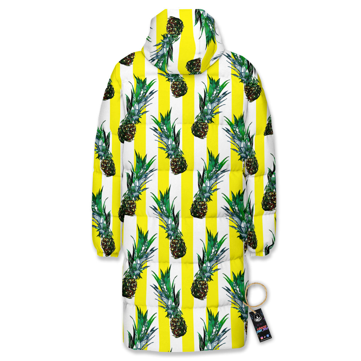 Pineapple Striped Yellow Print Pattern Long Down Jacket-grizzshop