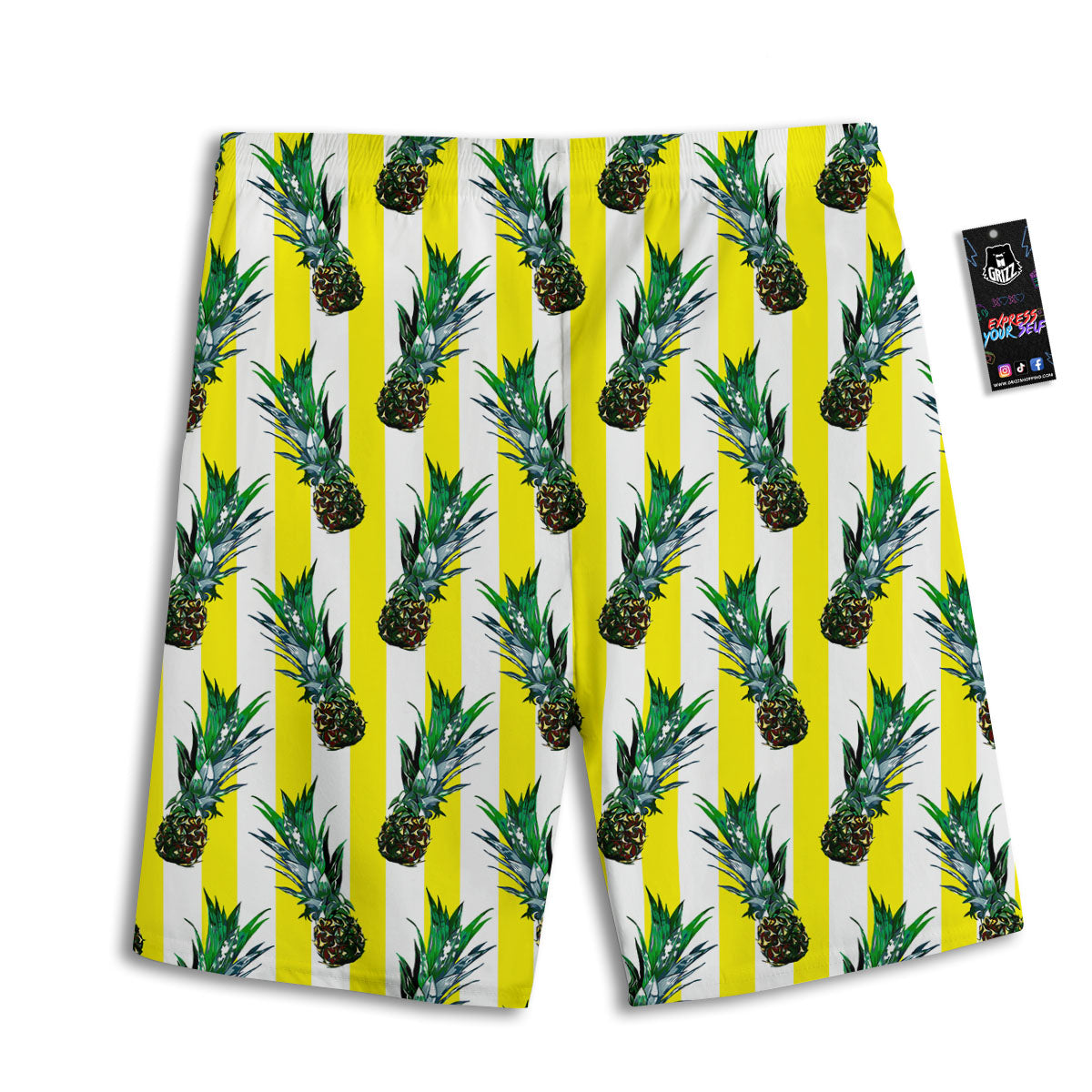 Pineapple Striped Yellow Print Pattern Men's Athletic Shorts