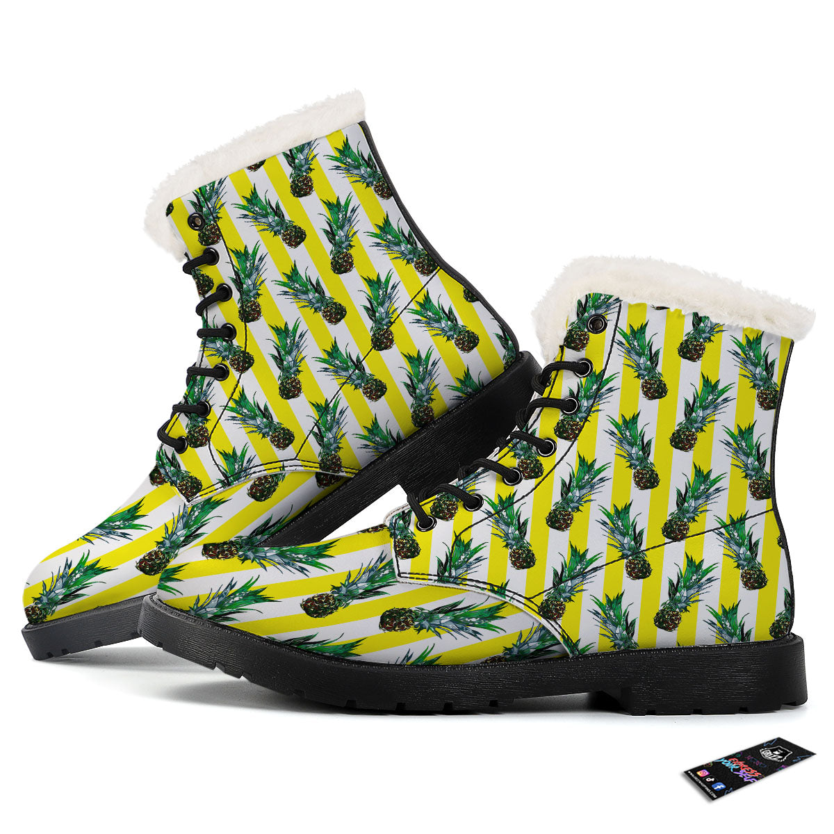 Pineapple Striped Yellow Print Pattern Winter Boots-grizzshop