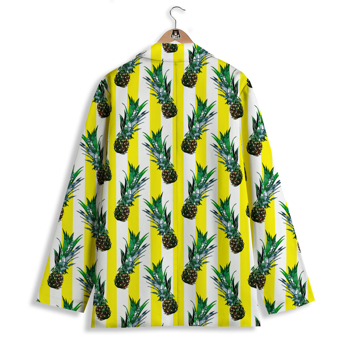 Pineapple Striped Yellow Print Pattern Women's Blazer-grizzshop