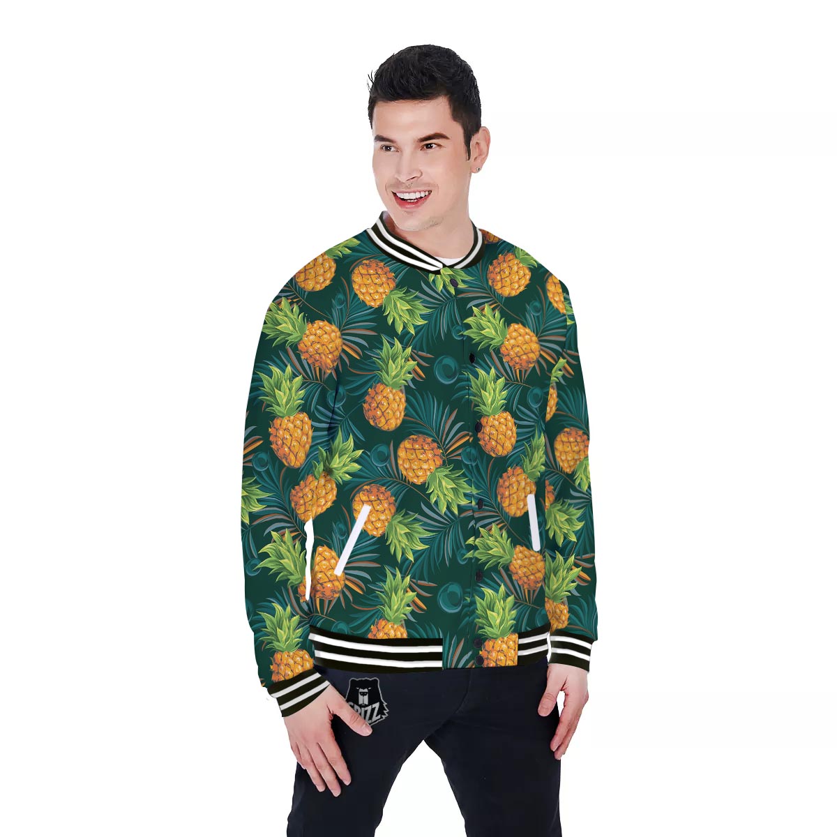 Pineapple Summer Print Pattern Baseball Jacket-grizzshop