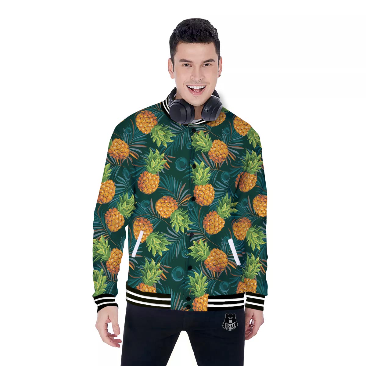 Pineapple Summer Print Pattern Baseball Jacket-grizzshop