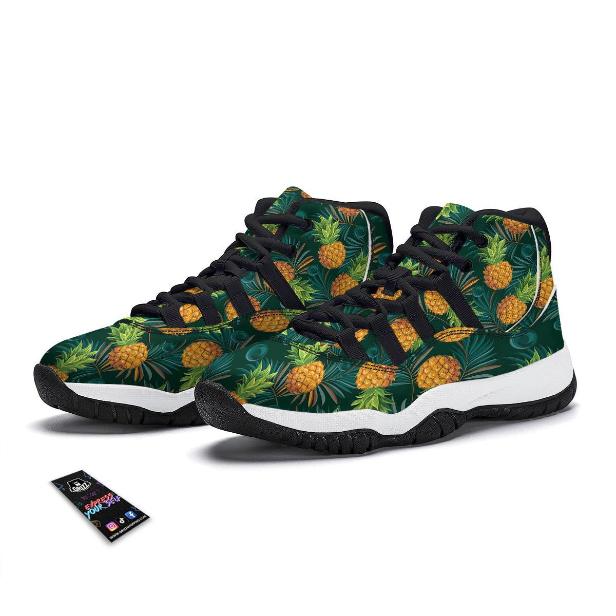 Pineapple Summer Print Pattern Black Bball Shoes-grizzshop