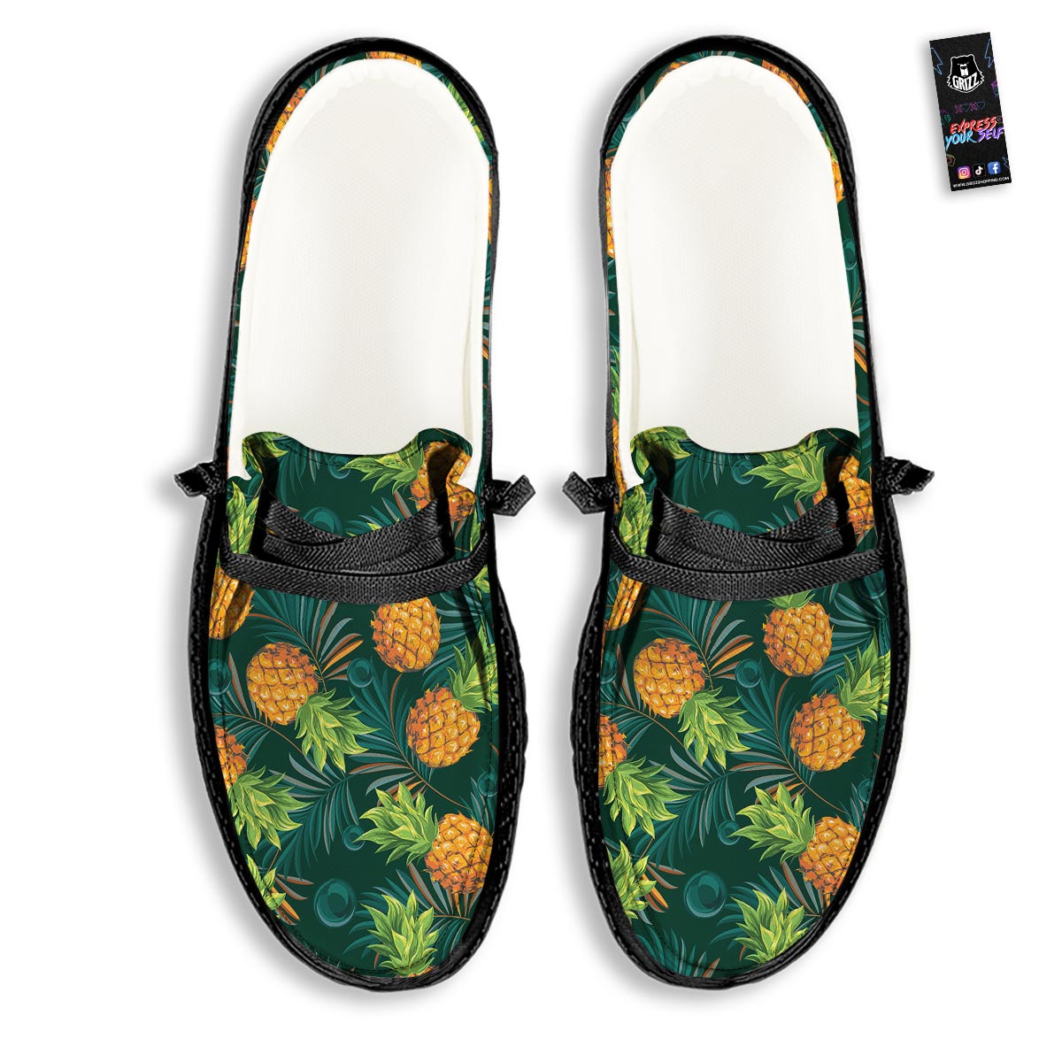 Pineapple Summer Print Pattern Black Loafers-grizzshop