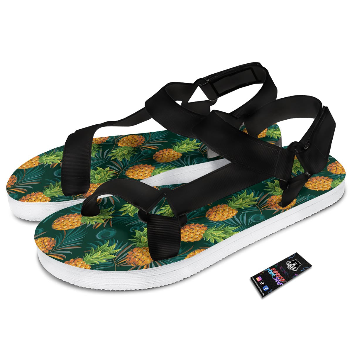 Pineapple Summer Print Pattern Black Open Toe Sandals-grizzshop