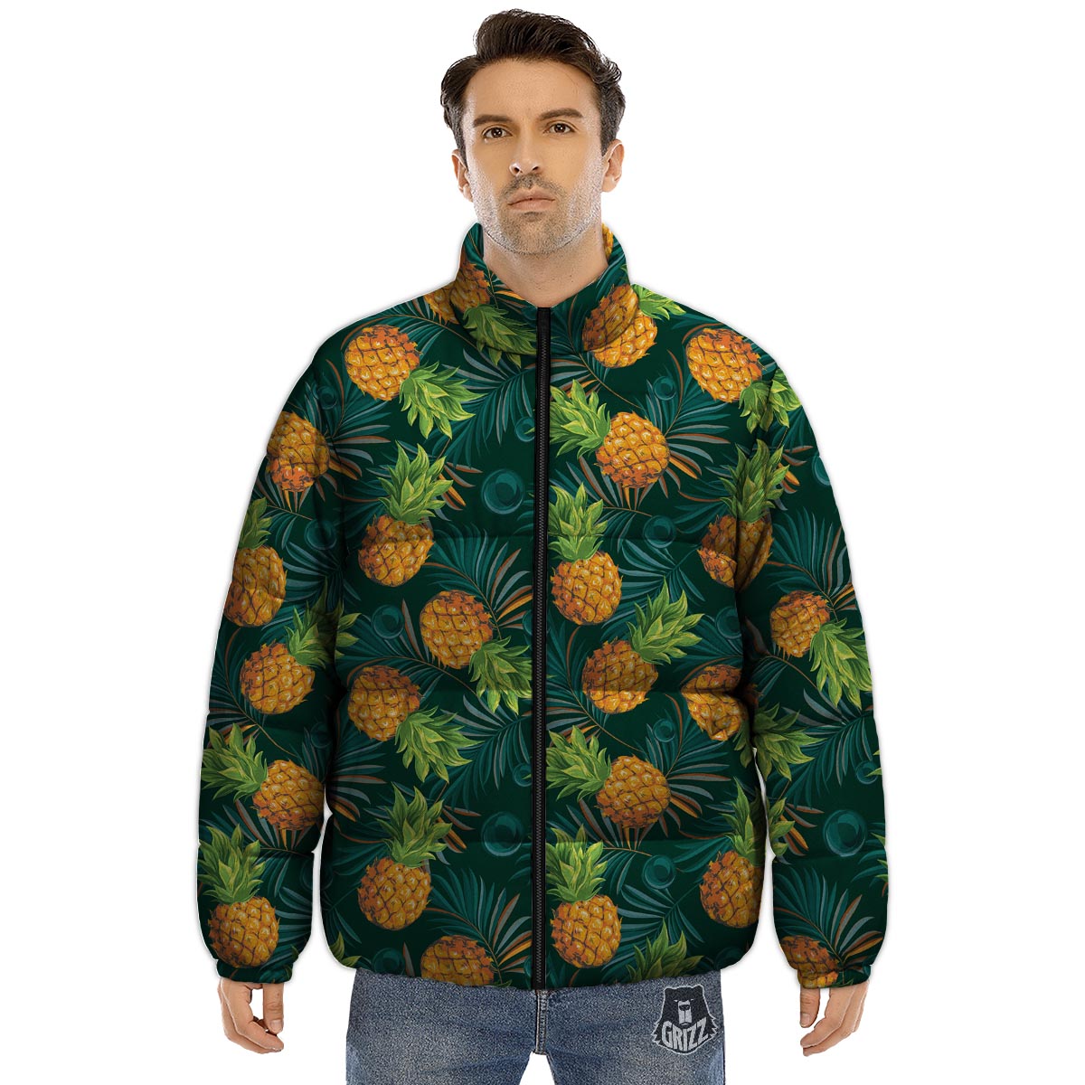 Pineapple Summer Print Pattern Puffer Jacket-grizzshop