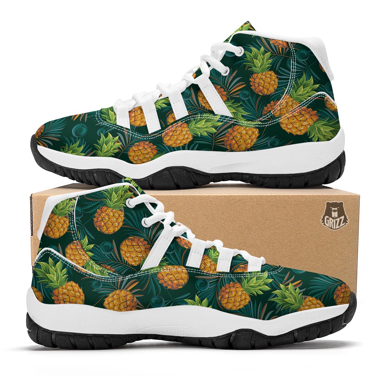 Pineapple Summer Print Pattern White Bball Shoes-grizzshop