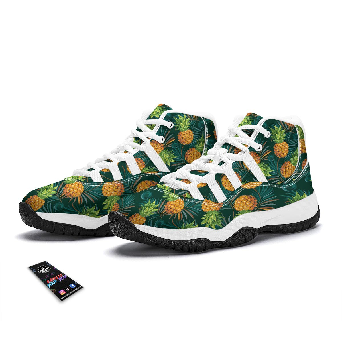Pineapple Summer Print Pattern White Bball Shoes-grizzshop