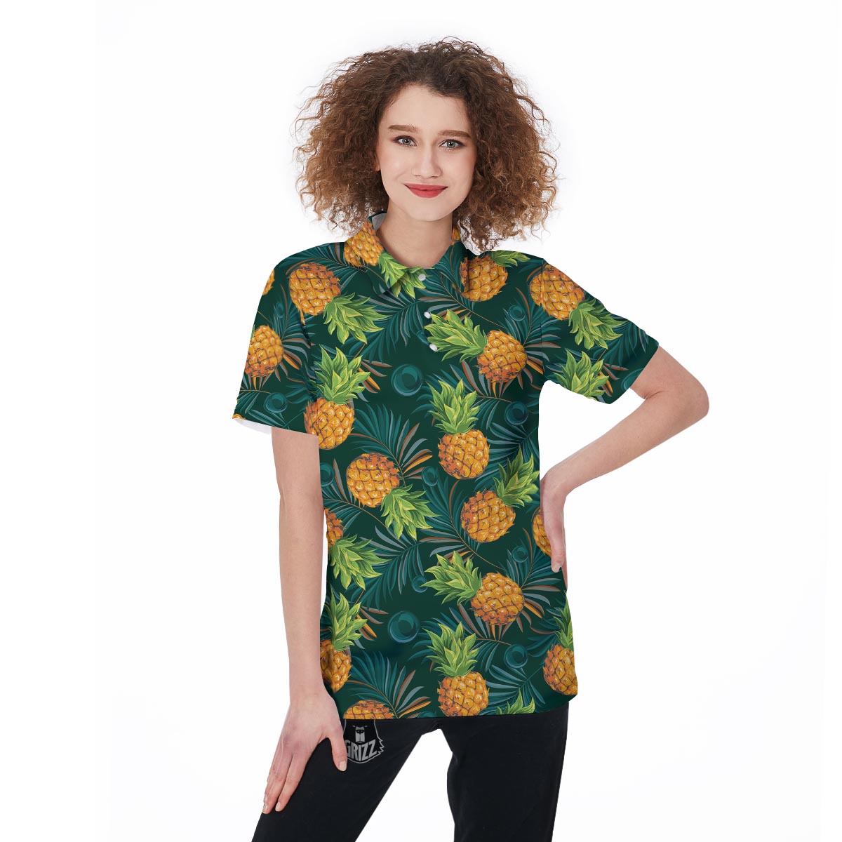 Pineapple Summer Print Pattern Women's Golf Shirts-grizzshop