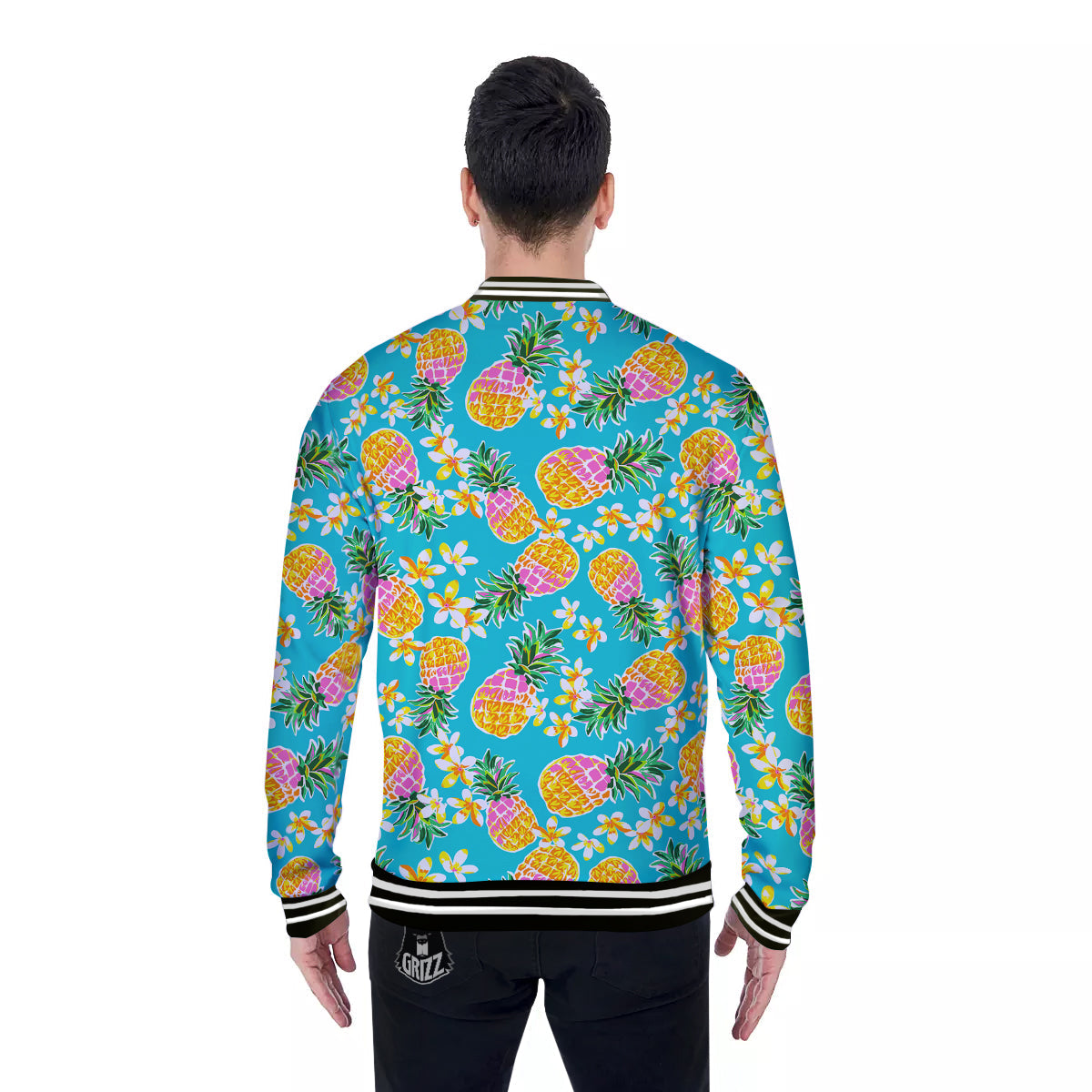 Pineapple Tropical Teal Print Pattern Baseball Jacket-grizzshop