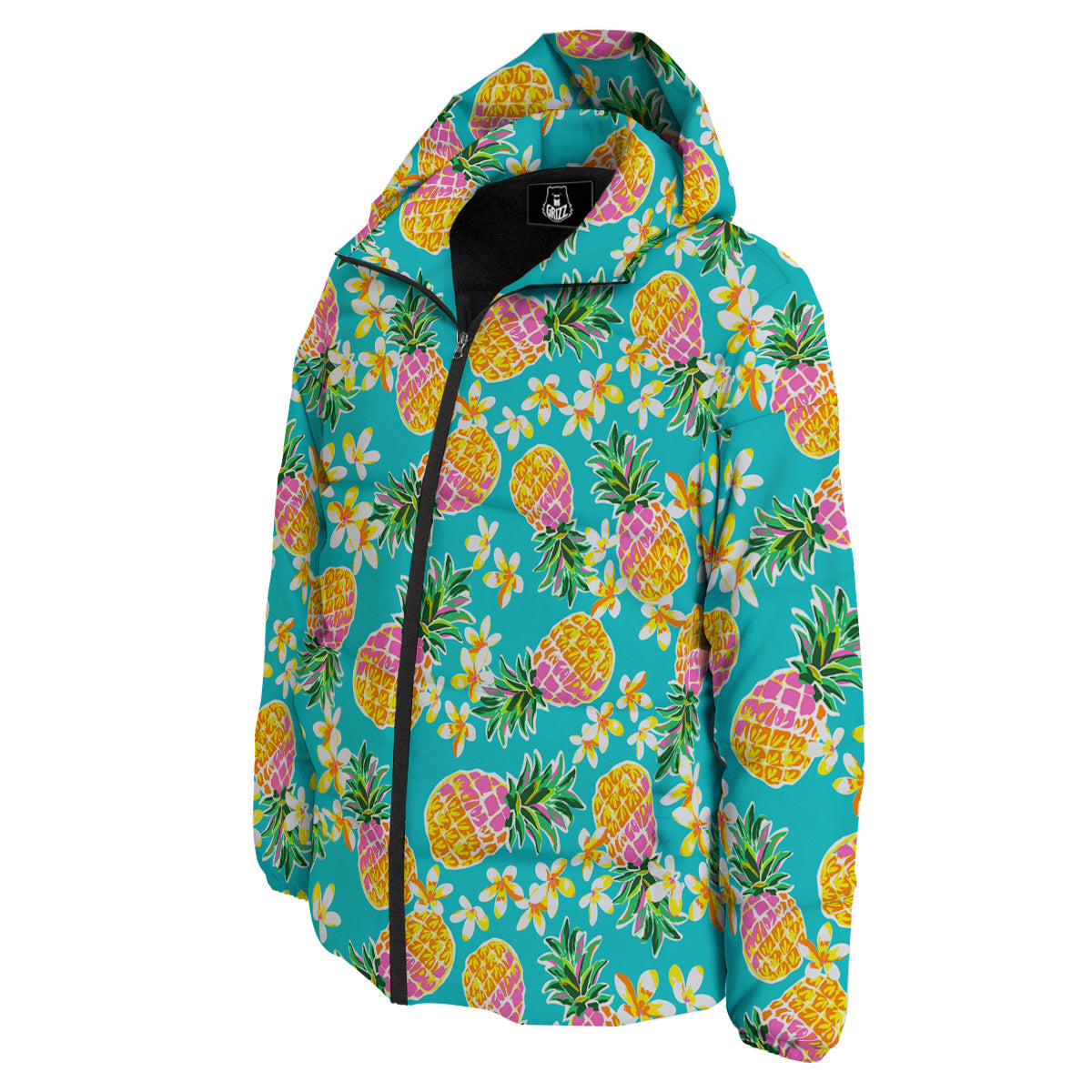 Pineapple Tropical Teal Print Pattern Down Jacket-grizzshop
