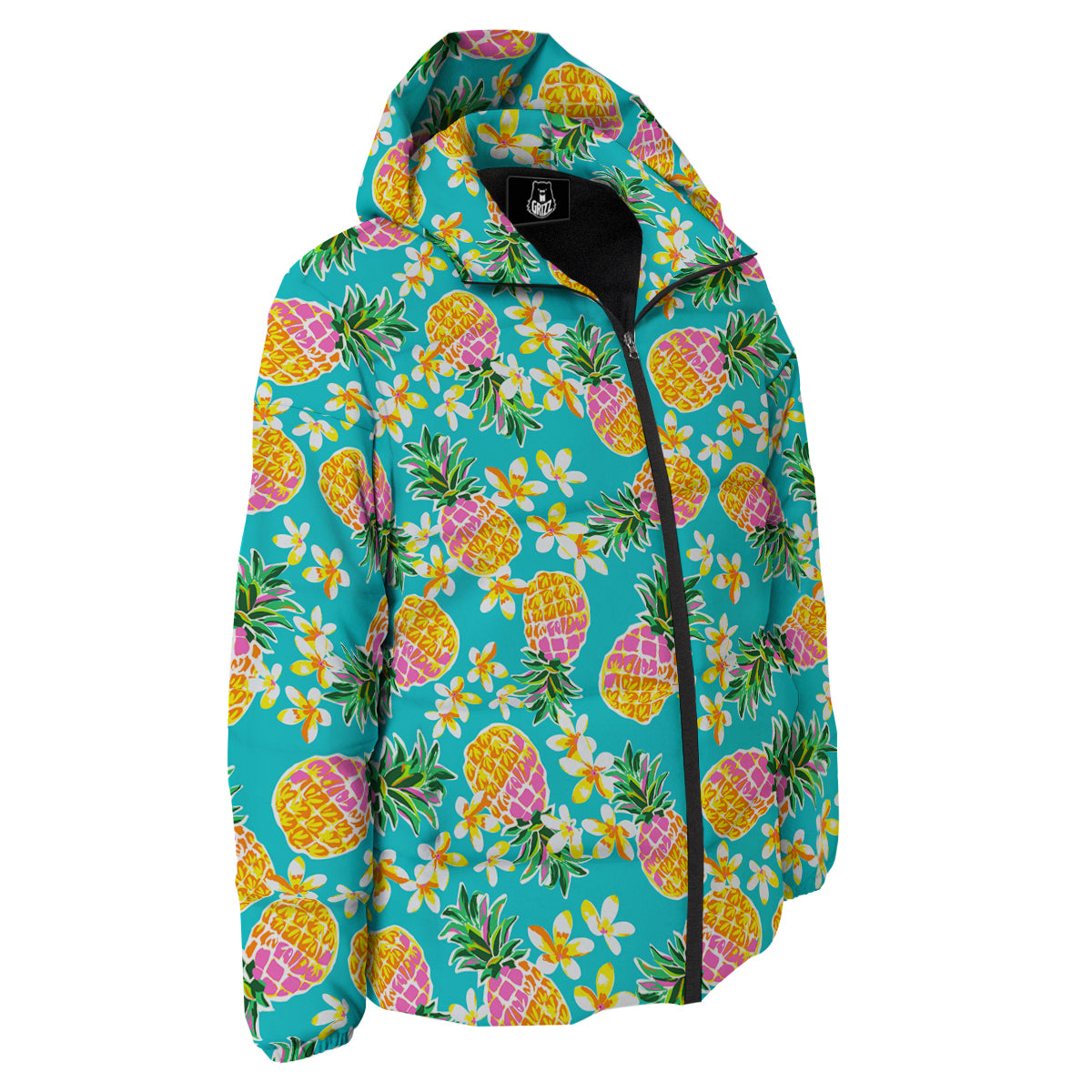 Pineapple Tropical Teal Print Pattern Down Jacket-grizzshop