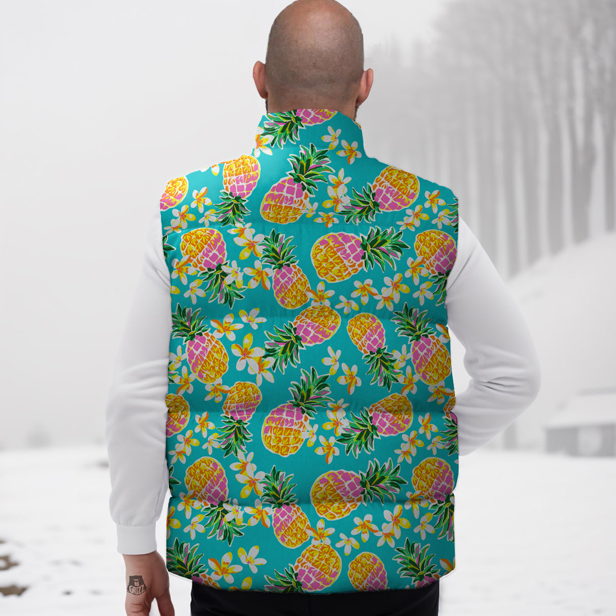 Pineapple Tropical Teal Print Pattern Down Vest-grizzshop