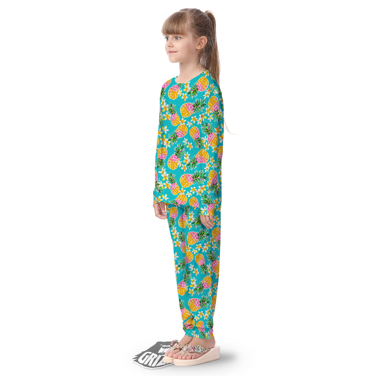 Pineapple Tropical Teal Print Pattern Kid's Pajamas-grizzshop