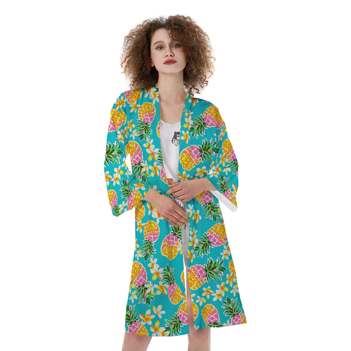 Pineapple Tropical Teal Print Pattern Kimono-grizzshop