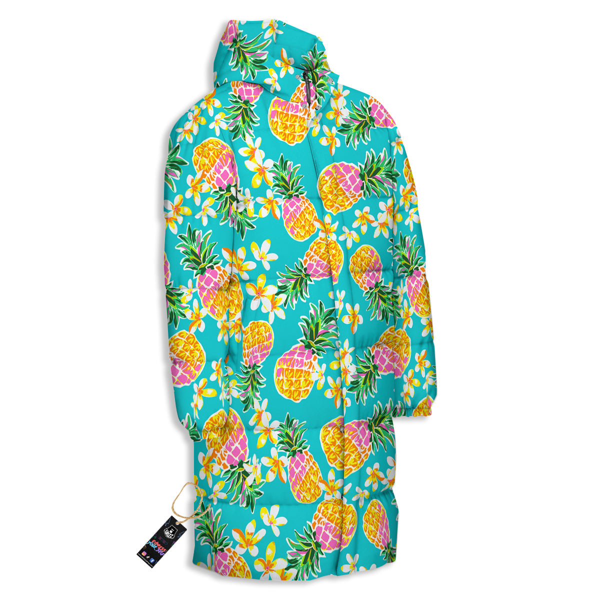 Pineapple Tropical Teal Print Pattern Long Down Jacket-grizzshop