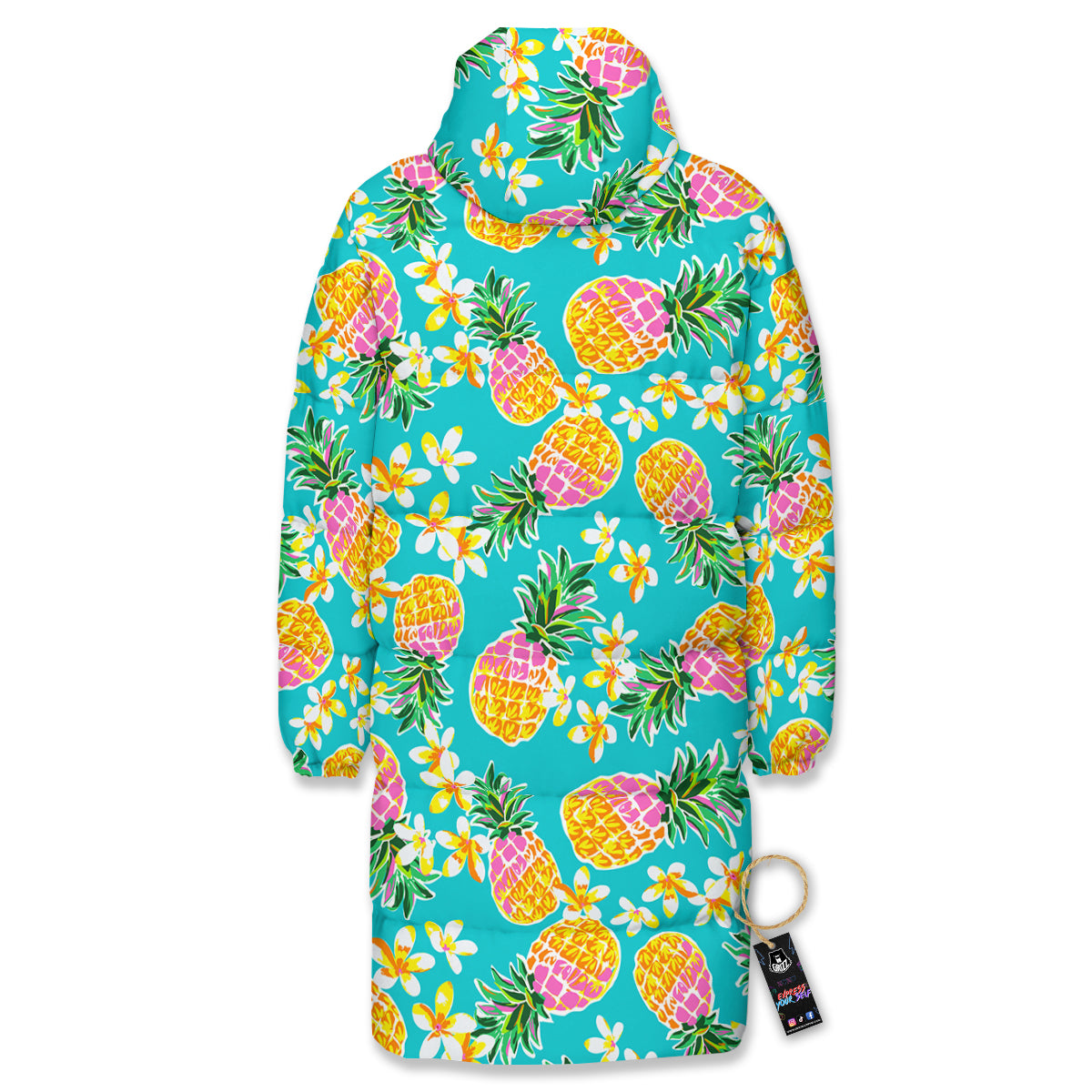 Pineapple Tropical Teal Print Pattern Long Down Jacket-grizzshop