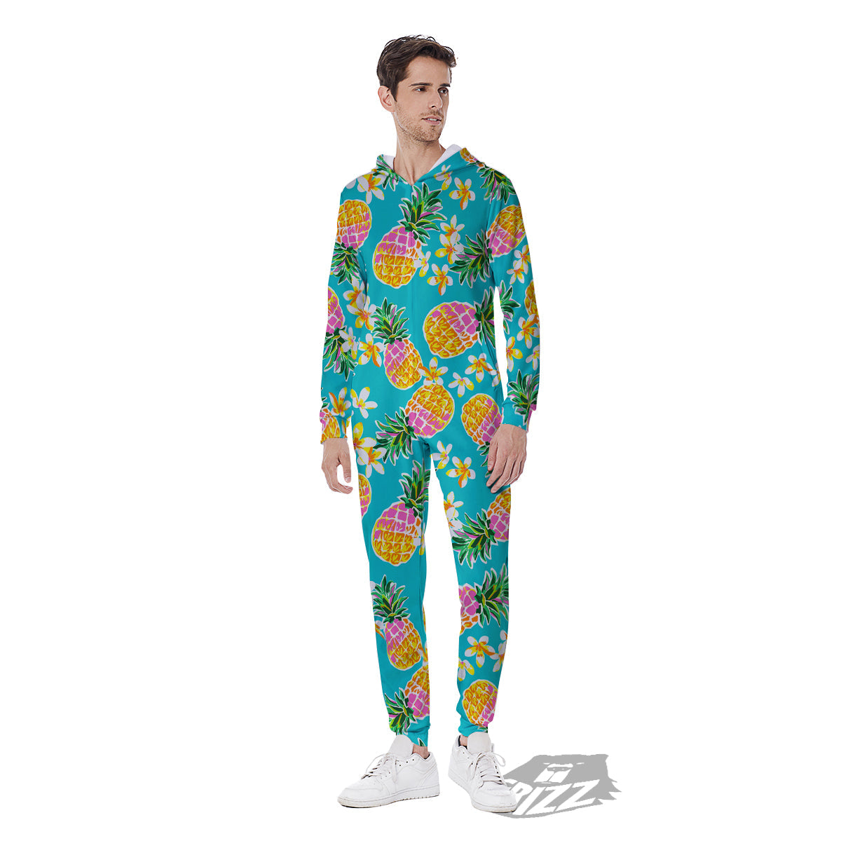 Pineapple Tropical Teal Print Pattern Men's Jumpsuit-grizzshop