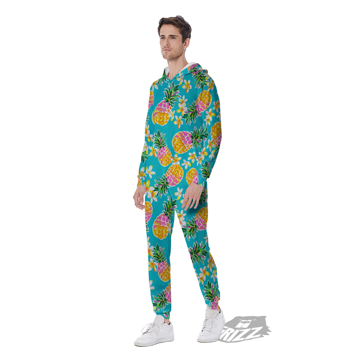 Pineapple Tropical Teal Print Pattern Men's Jumpsuit-grizzshop