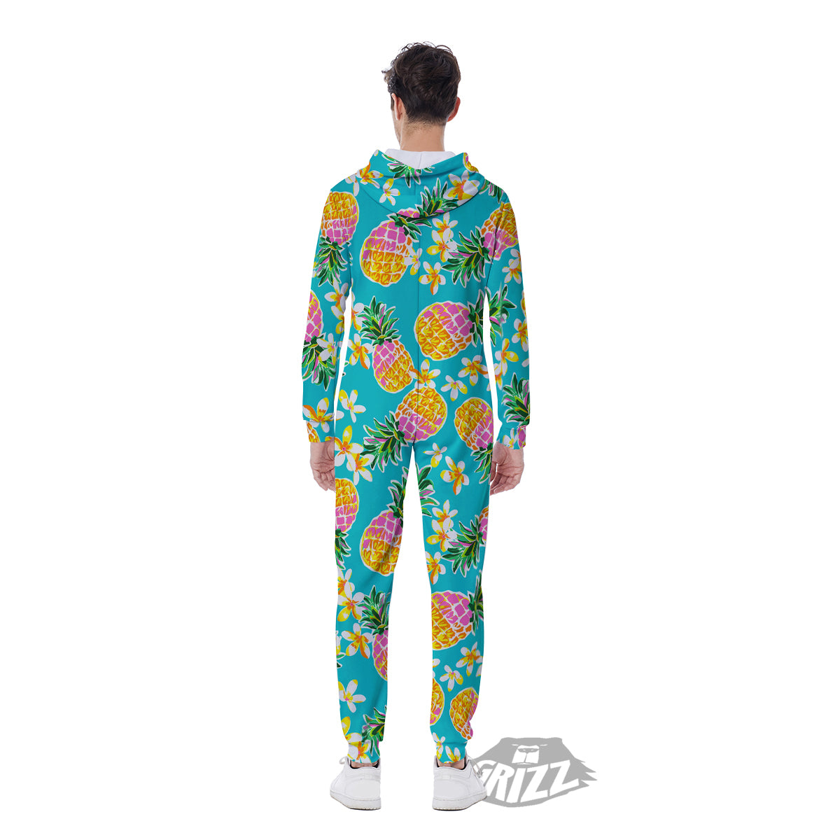 Pineapple Tropical Teal Print Pattern Men's Jumpsuit-grizzshop