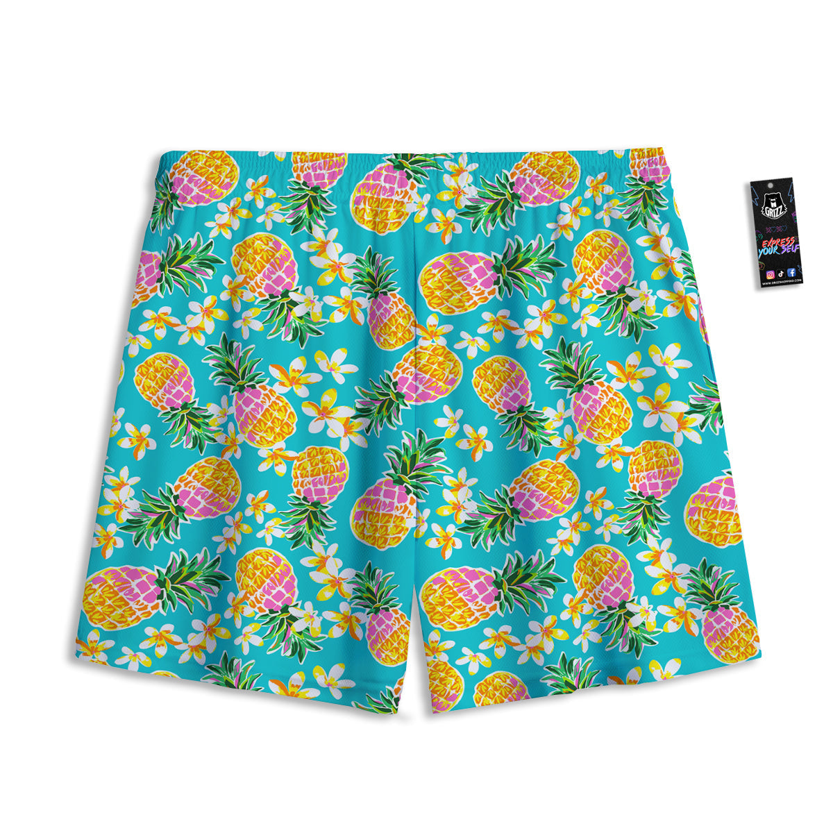 Pineapple Tropical Teal Print Pattern Mesh Shorts-grizzshop