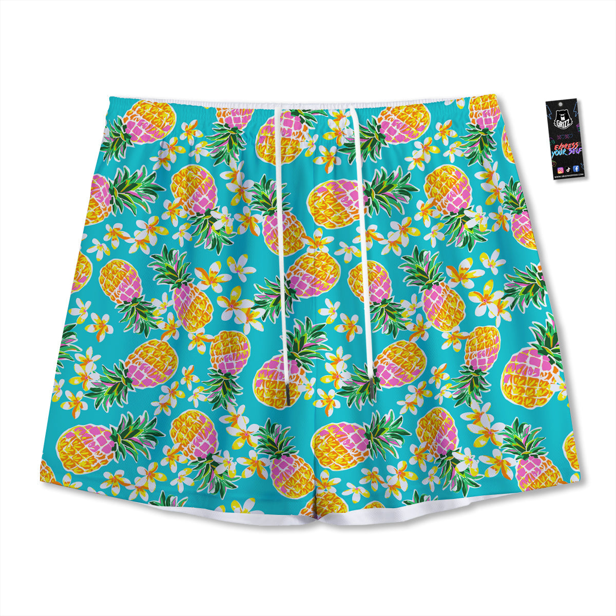 Pineapple Tropical Teal Print Pattern Mesh Shorts-grizzshop