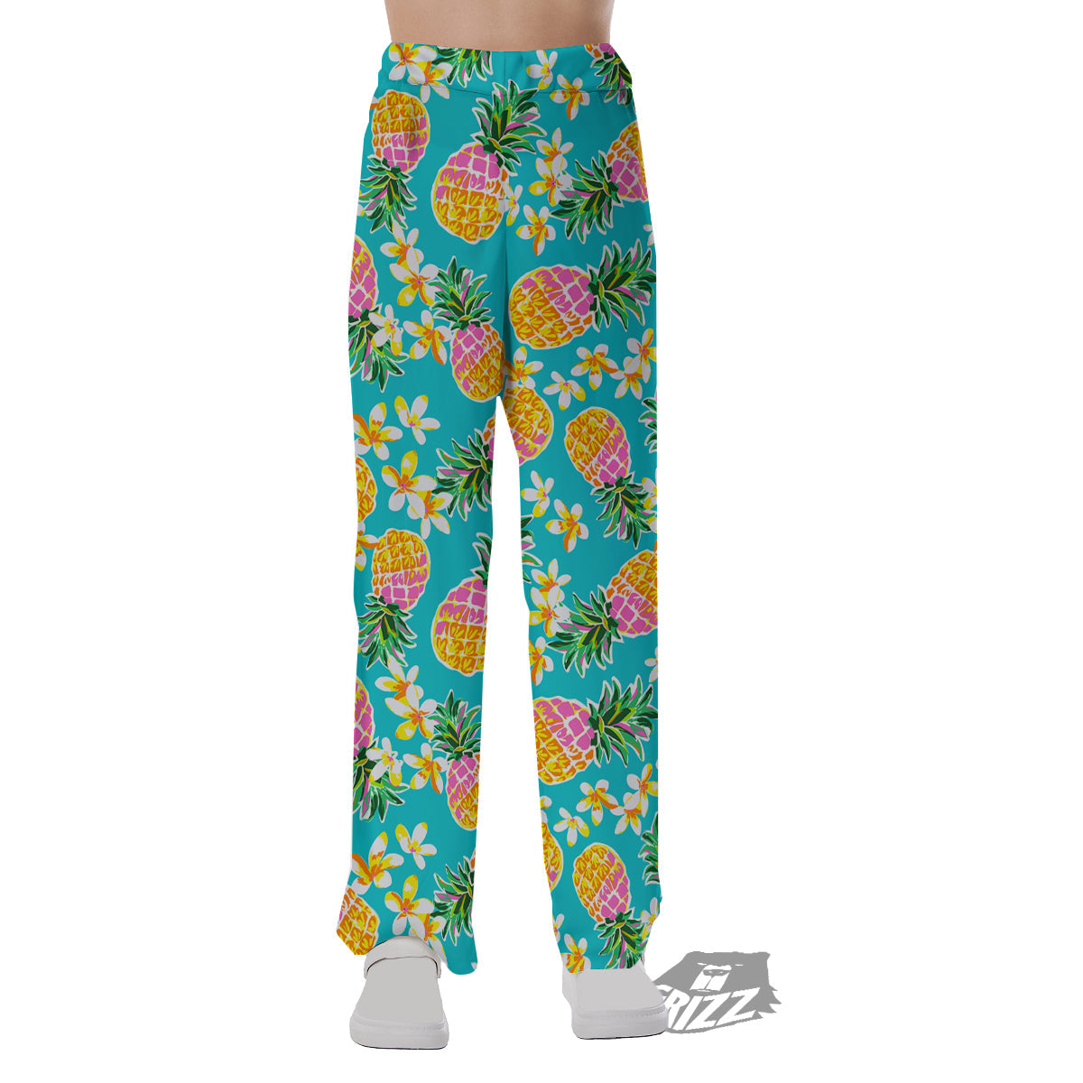 Pineapple Tropical Teal Print Pattern Pajama Pants-grizzshop