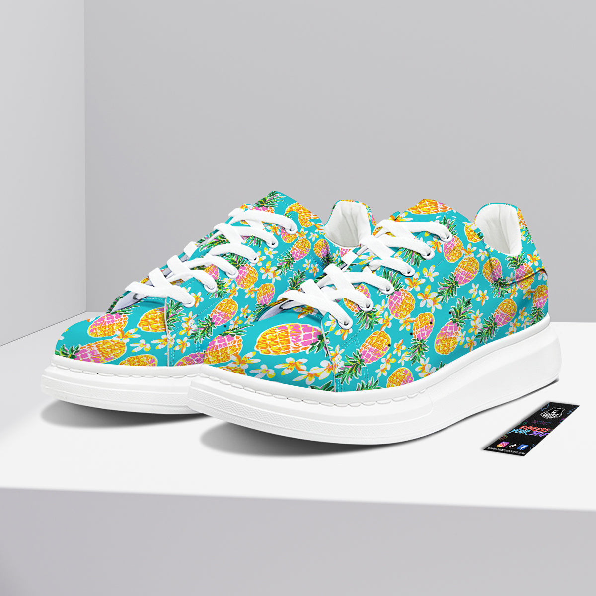 Pineapple Tropical Teal Print Pattern Platform Shoes-grizzshop