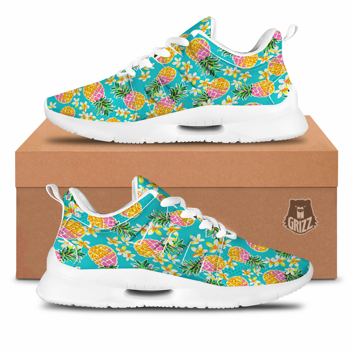 Pineapple Tropical Teal Print Pattern Tennis Shoes-grizzshop