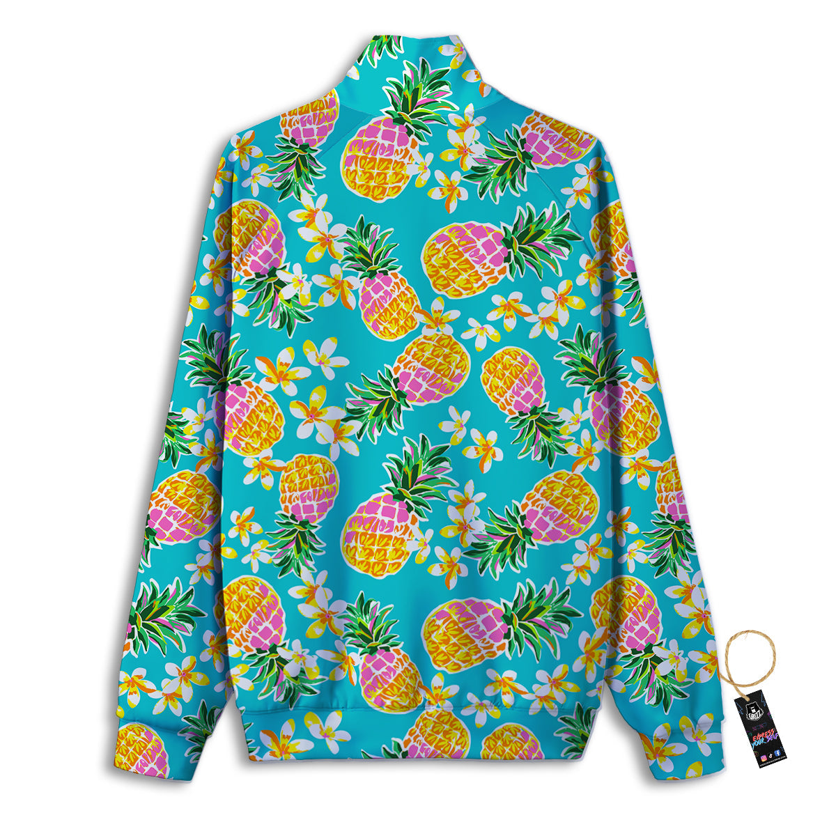 Pineapple Tropical Teal Print Pattern Track Jacket-grizzshop