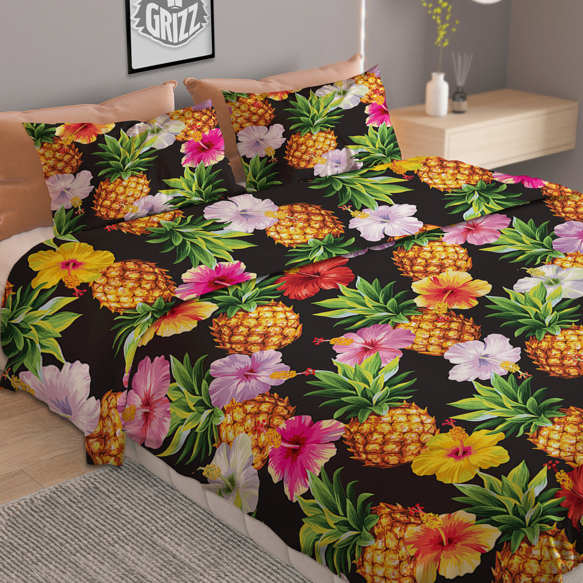 Pineapple Tropical Vintage Print Pattern Duvet Cover Bedding Set-grizzshop