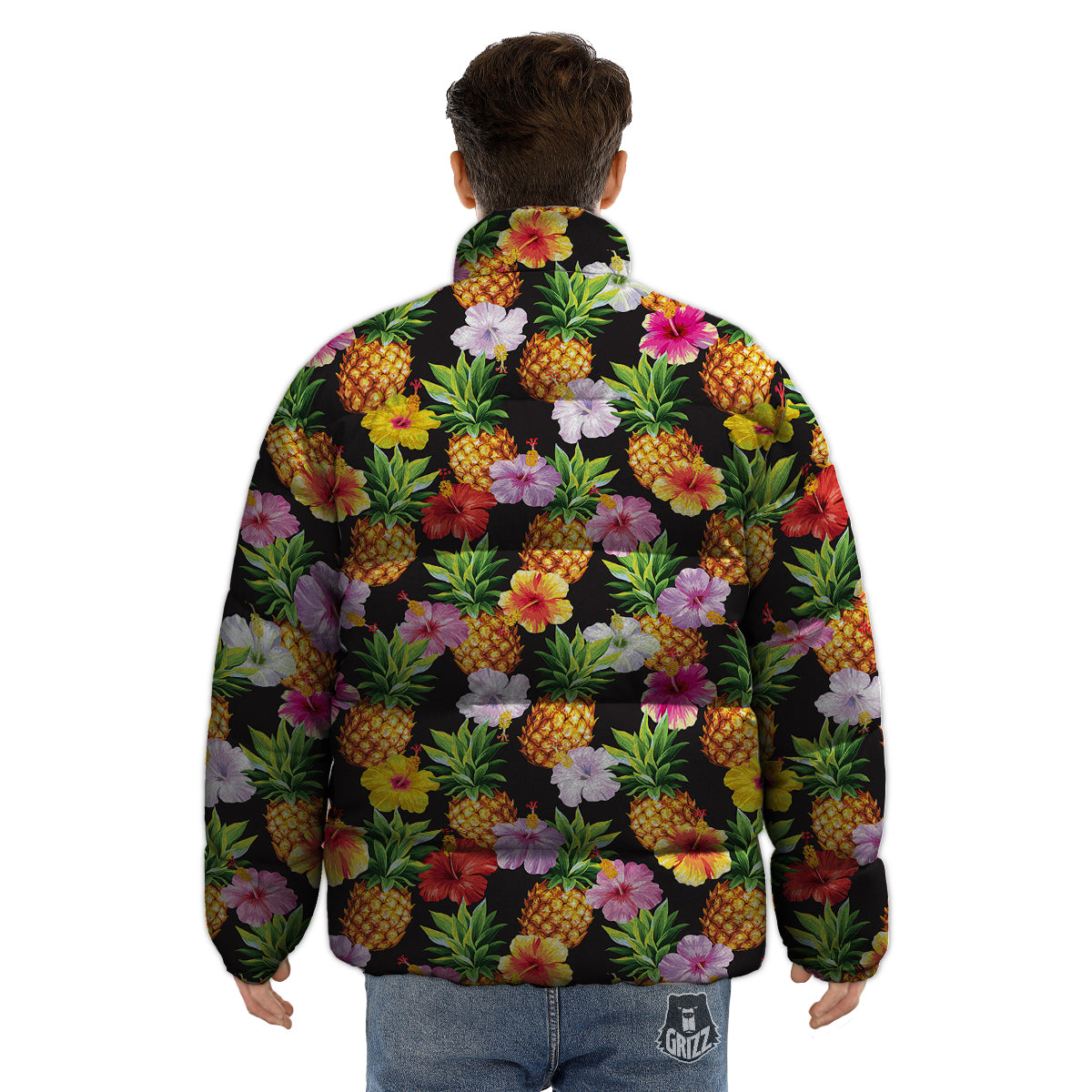 Pineapple Tropical Vintage Print Pattern Puffer Jacket-grizzshop