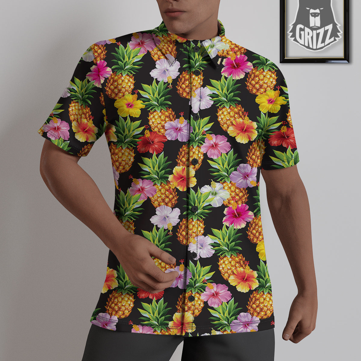 Pineapple Tropical Vintage Print Pattern Untucked Shirts-grizzshop