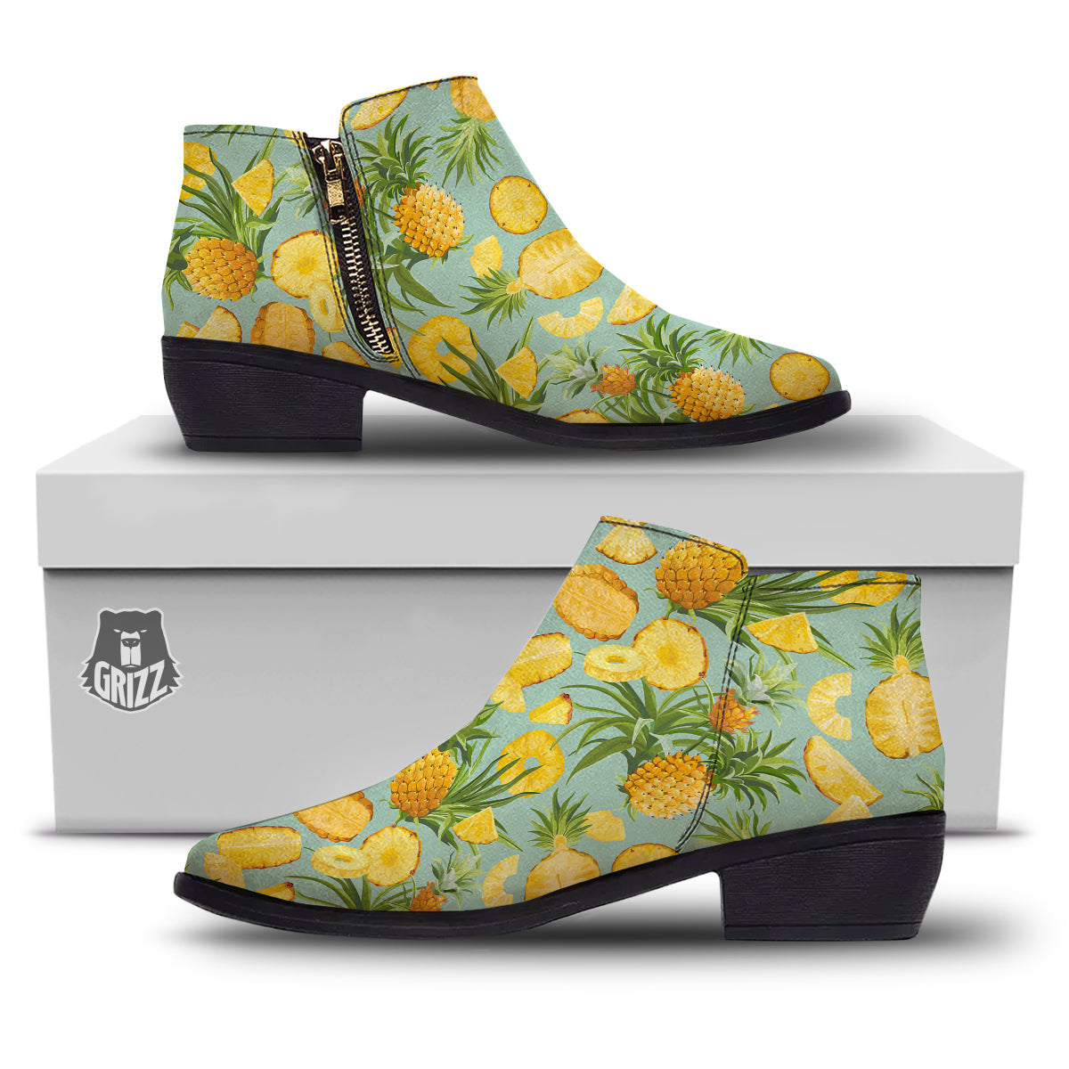 Pineapple Watercolor Print Pattern Ankle Boots-grizzshop