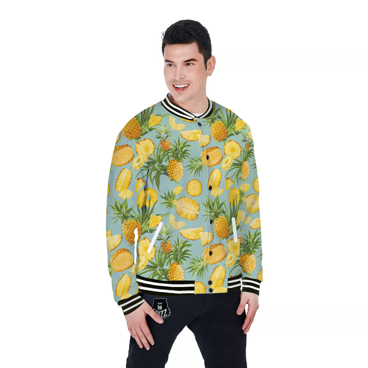 Pineapple Watercolor Print Pattern Baseball Jacket-grizzshop
