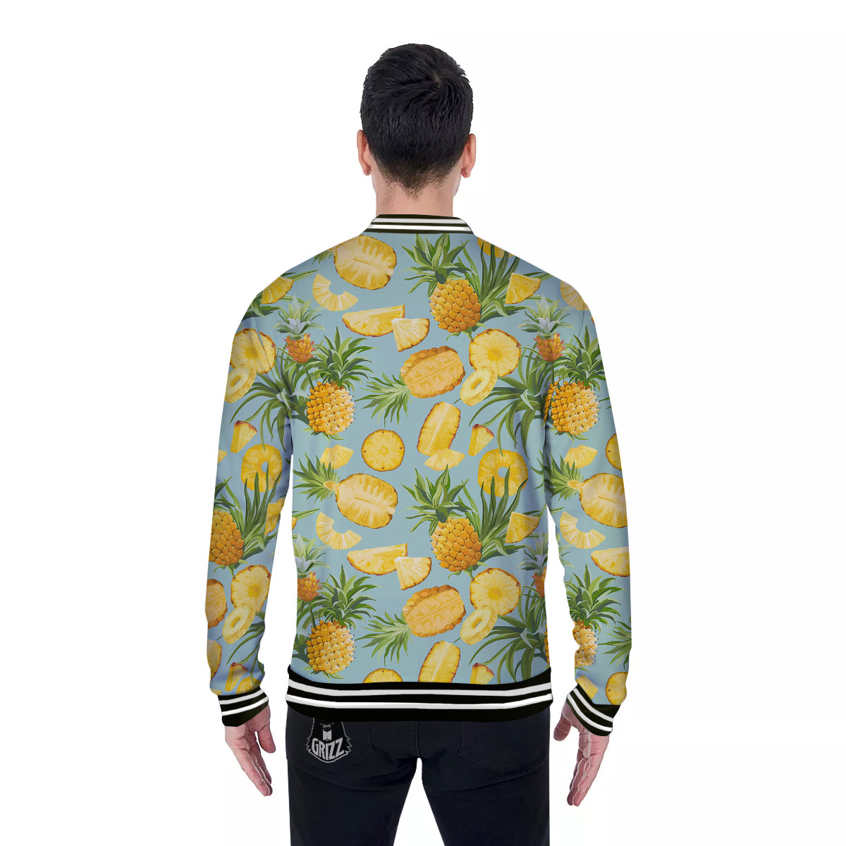 Pineapple Watercolor Print Pattern Baseball Jacket-grizzshop