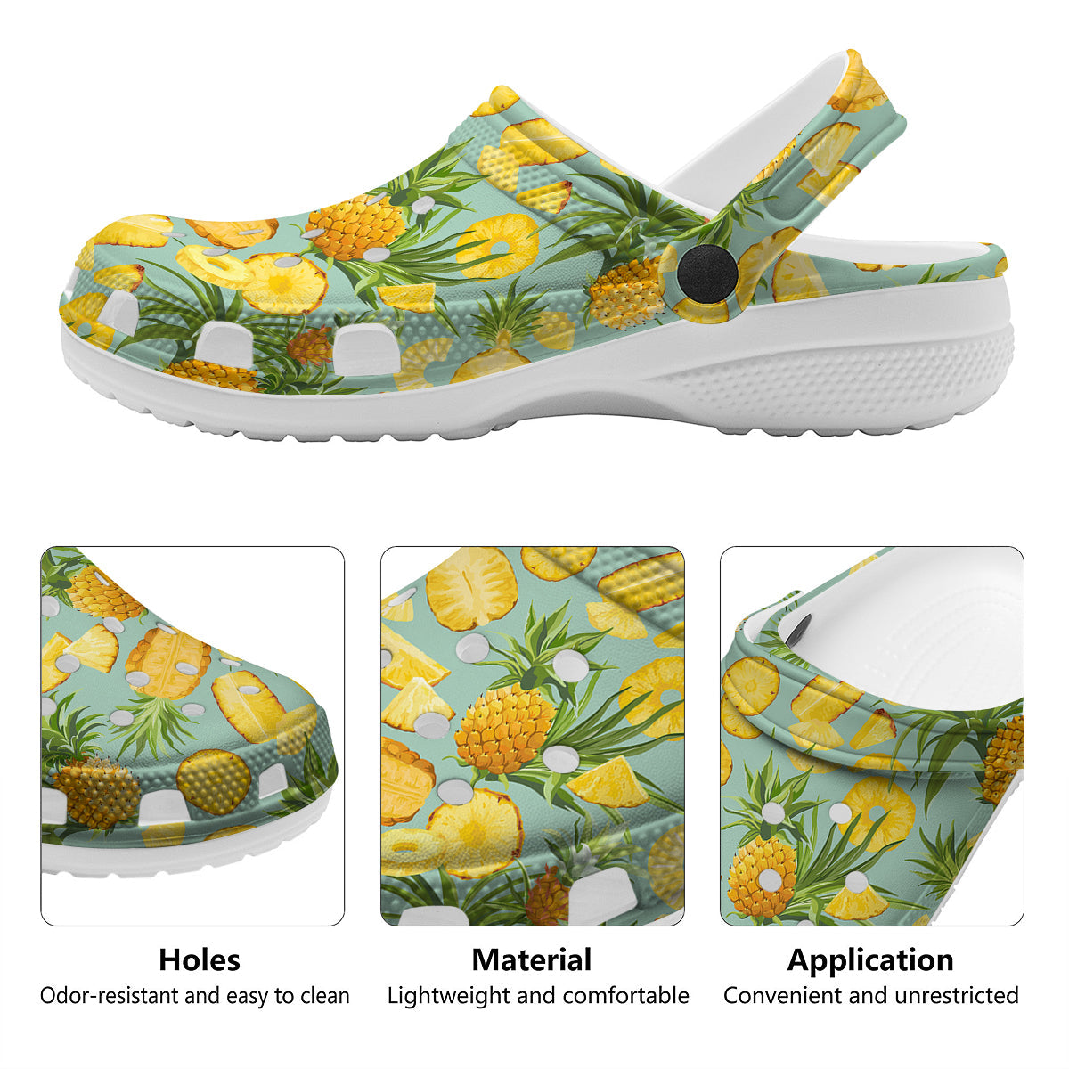 Pineapple Watercolor Print Pattern Clog-grizzshop